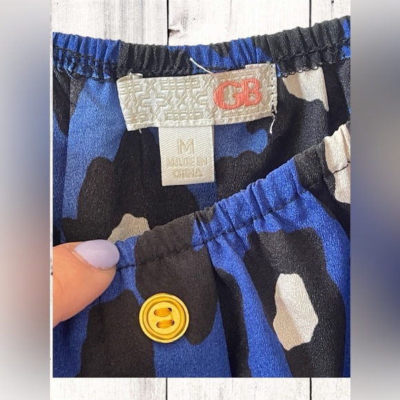 Womens Medium Gianni Bini GB Blue Strap/Cold Shoulder Flowy Blouse Top Leopard - Picture 7 of 8